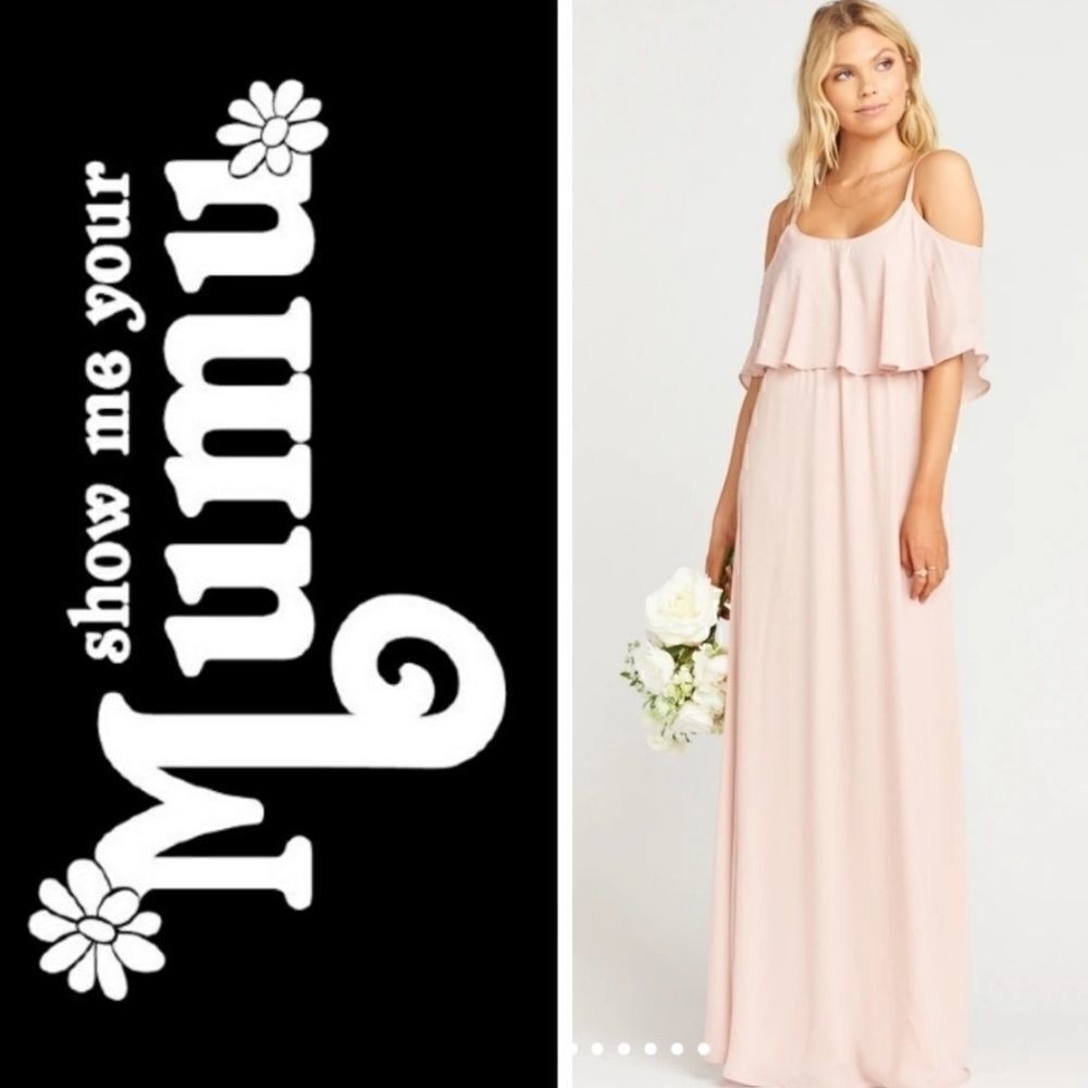 Show me your mumu Caitlin Ruffle Maxi Dress Size M NWOT Dusty Blush Crisp